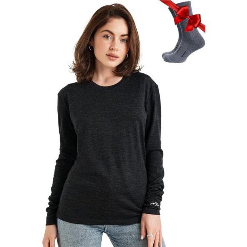 Wool Base Layer Women 100% Merino Wool Midweight, Lightweight Long Sleeve